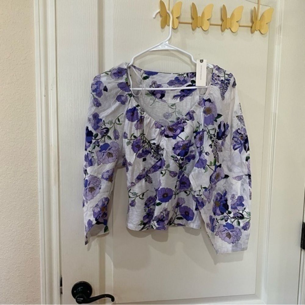 Anthropologie V‎ Neck Ruched Knit Floral Top nwt size xs